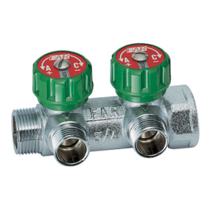 FAR FK 3821 3412UN MultiFAR Коллектор регулирующий 3/4" (ВР-НР) с 2 отв. 1/2"EU с вставкой под плоское уплотнение