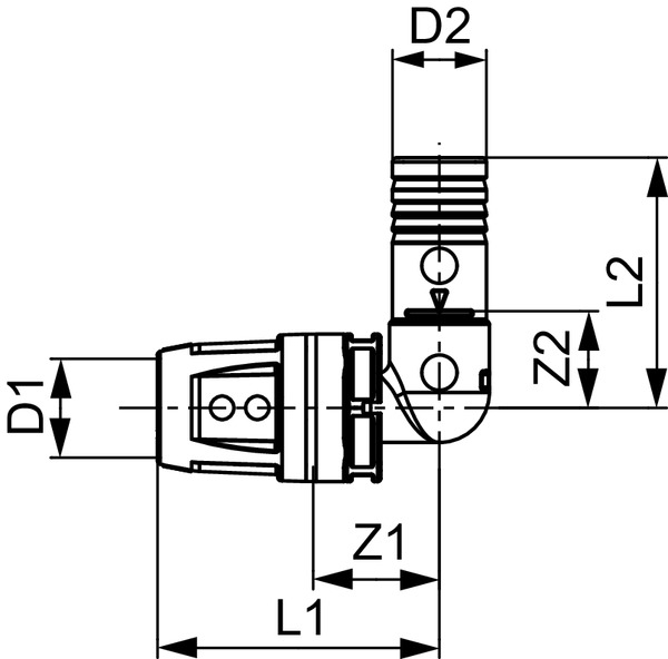TECE 8711125 TECElogo Уголок соединительный 90* с фитингом 25х25