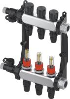 TECE 77311102 TECEfloor Коллектор стальной для теплого пола с подключением -Push, с расходомерами, подключение 1" НГ, выходы 16 push-fit, с блоком наполнения/опорожнения, 2 контура