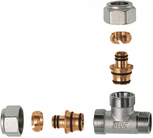 FAR FC 5511 12 58190  Тройник 1/2", НР, с 2 концовками дляпластиковой труб 16Х2