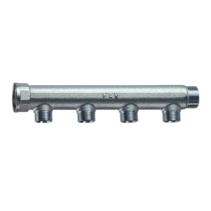 FAR FK 3725 3412TP  Коллектор 3/4", ВР-НР, 4 отвода 1/2", НР, межосевое 50, плоское уплотнение