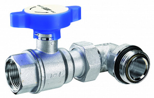 FAR FS 3062 1R  Кран шаровой 1"ВР х 1"НР с угольником, хром., красная ручка