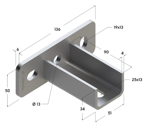 TERMOCLIP 09255002 Фланец седельный поперечный 38-41 6F2 50x90x136, 6,0 / 4,0 мм