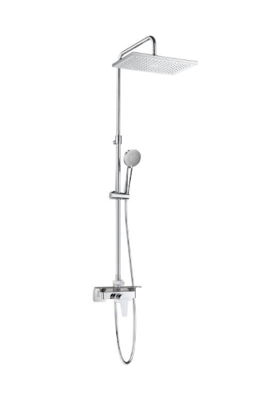ROCA 5A9C90C00 EVEN-M Square Душевая стойка с верхним душем и смесителем с изливом, хром глянцевый