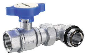 FAR FS 3062 134R  Кран шаровой 3/4"х1", ВРхНР, с угольником, хромированный, цвет ручки красный