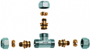 FAR FC 5411 12 80204  Тройник 1/2" с 3 концовками дляпластиковой труб 20х2