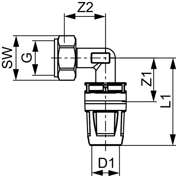 TECE 8730216 TECElogo Уголок соединительный с накидной гайкой 90* 16 х 1/2"