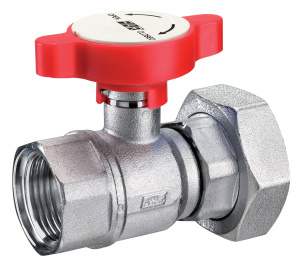 FAR FS 3060 1R  Кран шаровой 1"х1 1/2", хром., с накидн. гайкой, красная ручка
