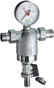 FAR FA 3944 34100  Фильтр 3/4", НР-НР, 100 мкм, с манометром, Tmax: 95 °С, 25 бар