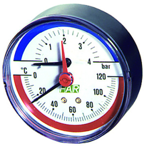 FAR FA 2550P10 12  Термоманометр 1/2", торцевое соединение, 0-10 бар, 0...120°С, ф80