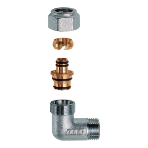 FAR FC 5261 180204  Угольник 1" НР с концовкой дляпластиковой труб 20х2