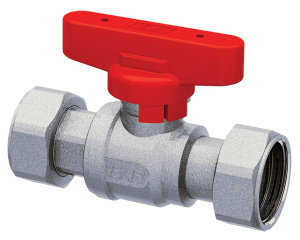 FAR FS 3037 12RC  Кран шаровой 1/2",хромир. 3/4" накидгайки (бабочка, красн.)