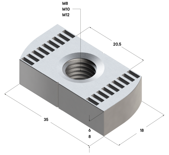 TERMOCLIP 09377002 Гайка профиля 41 8F 18x8x35, 8 мм