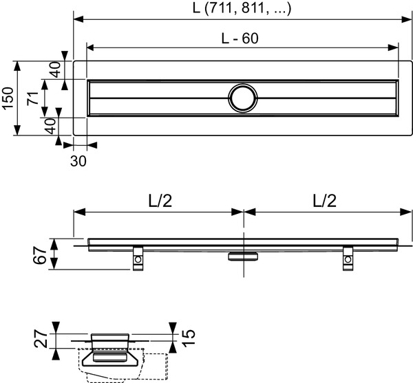 TECE 601200 TECEdrainline Дренажный канал, прямой, 120 см
