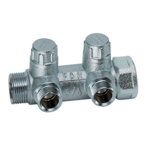 FAR FK 3860 3412UN MultiFAR Коллектор запорно-балансировочный 3/4" на 2 отвода 1/2"EU c вставкой под уплотнение