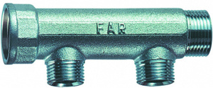 FAR FK 3625 112  Коллектор 1" (ВР-НР) с 2 отв. 1/2" НР (межосев. 50 )