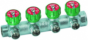 FAR FK 3824 3412 MultiFAR Коллектор регулирующий 3/4", ВР-НР, 4 отвода 1/2", НР, межосевое 45