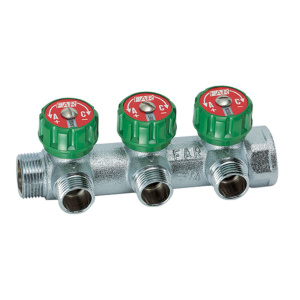 FAR FK 3822 134UN MultiFAR Коллектор регулирующий 1" (ВР-НР) с 3 отв. 3/4"EK с вставкой под плоское уплотнение